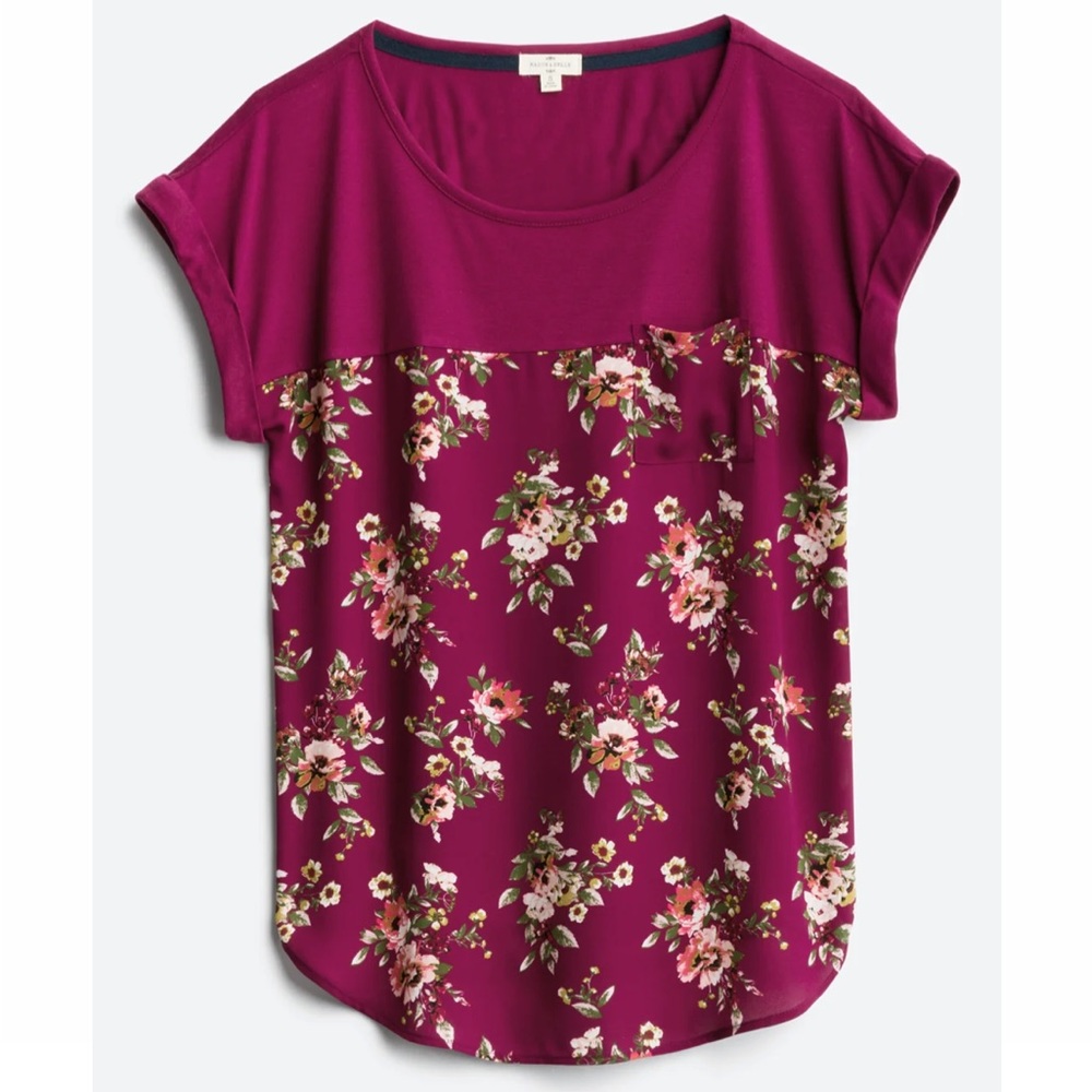 NWT MASON & BELLE Kinglake Mixed Material Top Floral Burgundy